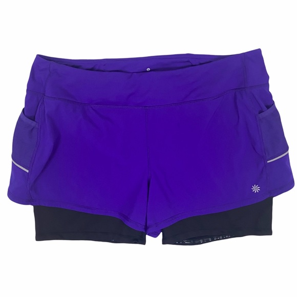 Athleta Pants - Athleta Ready Set Go 2 in 1 Athletic Running Short Purple/Blue with Black XL